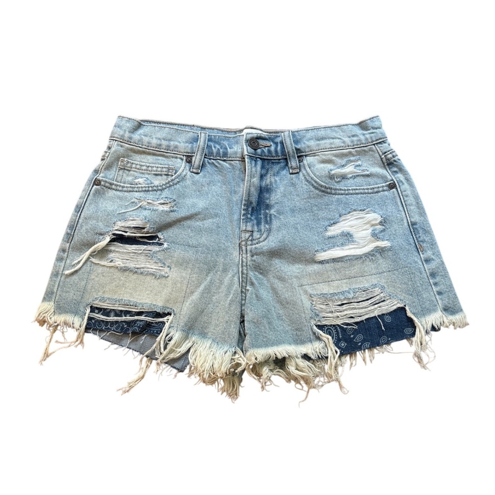 Hidden Los Angeles Shorts Women Light Wash Bandana Distressed Denim SIZE S